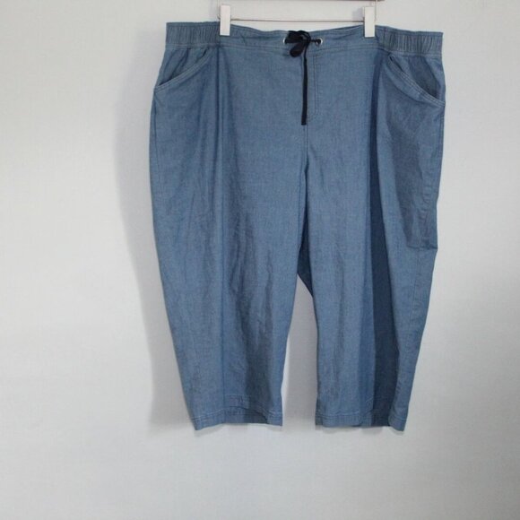 Lane Bryant Women’s 26 Chambray Crop Pants Blue Pull On Drawstring Waist Comfort - Picture 3 of 12